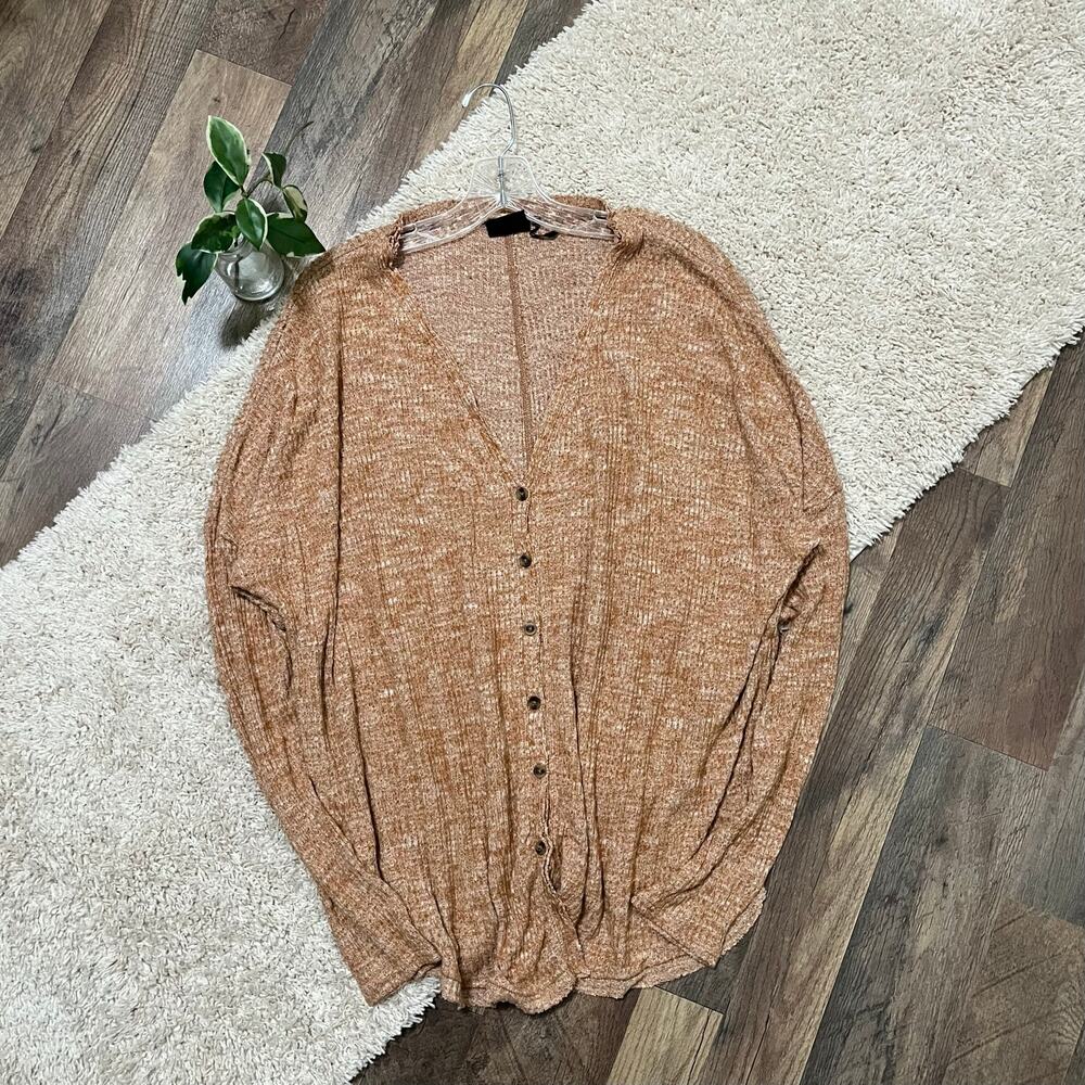 Urban Outfitters Out From Under L Orange Waffle Knit V-Neck JoJo Button Down Top